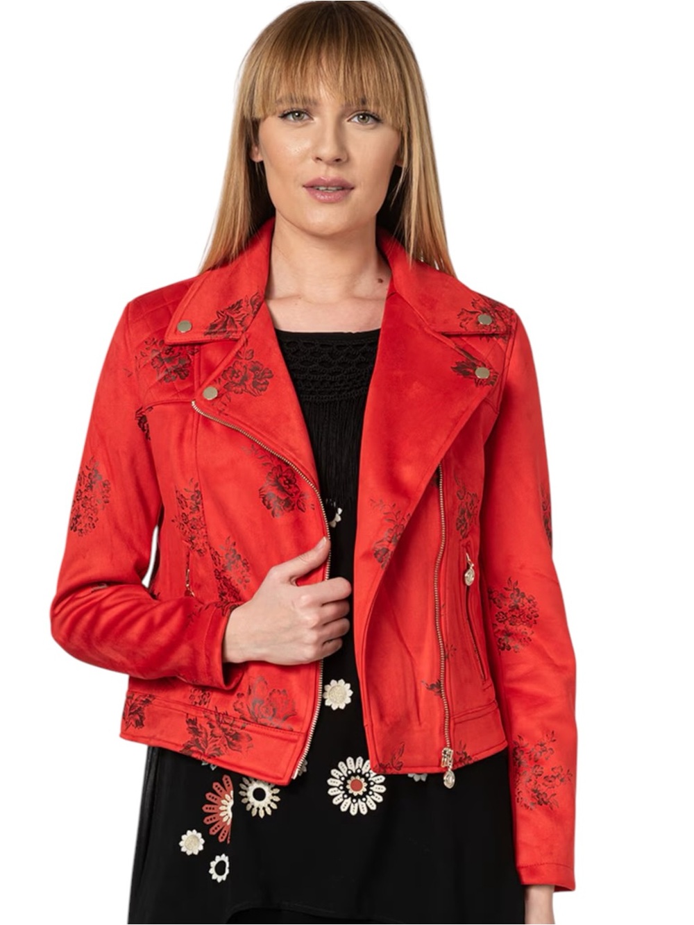 NWT Desigual Red Slim Floral Biker Jacket (8)